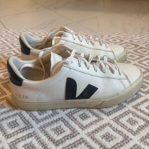 Veja Campo Leather Sneakers in White and Black